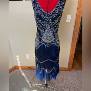Blue and silver flapper dress.